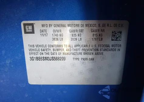 2018 Chevrolet Cruze Lt Auto z USA, uszkodzony, nr VIN 3G1BE6SM3JS568209